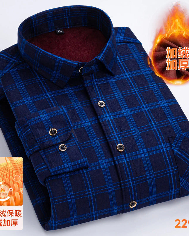 2025 Men's Thickened Fleece Plaid Shirts - Casual Long Sleeve