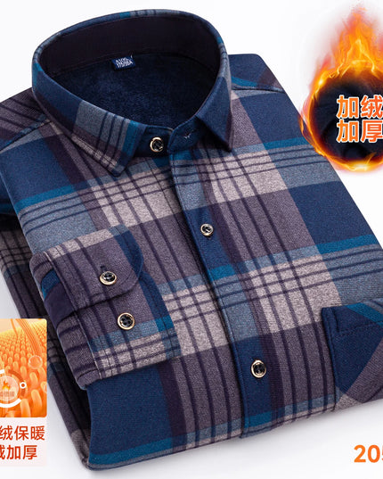 2025 Men's Thickened Fleece Plaid Shirts - Casual Long Sleeve