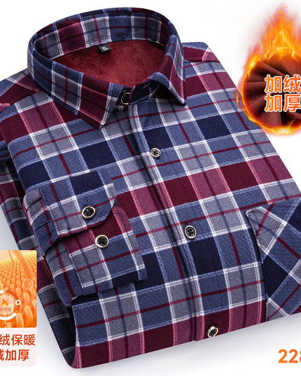 2025 Men's Thickened Fleece Plaid Shirts - Casual Long Sleeve