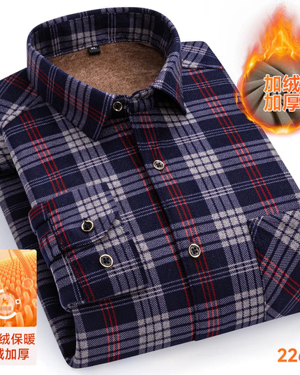 2025 Men's Thickened Fleece Plaid Shirts - Casual Long Sleeve