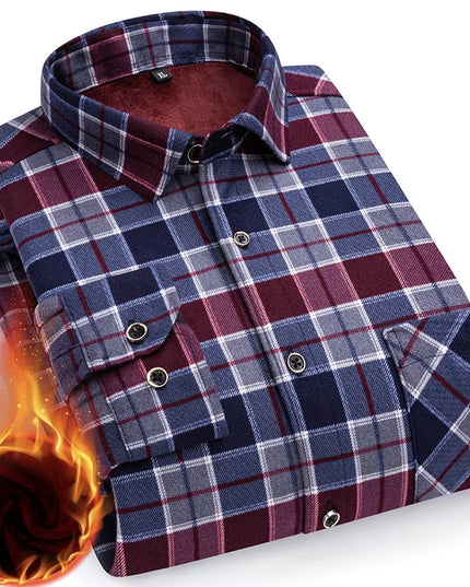 2025 Men's Thickened Fleece Plaid Shirts - Casual Long Sleeve