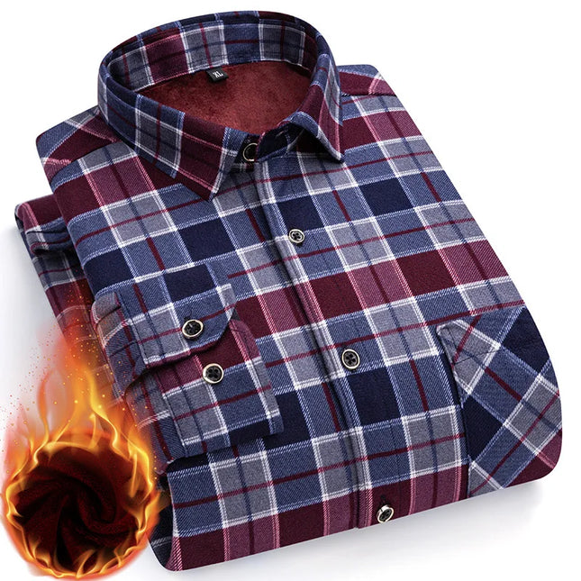 2025 Men's Thickened Fleece Plaid Shirts - Casual Long Sleeve