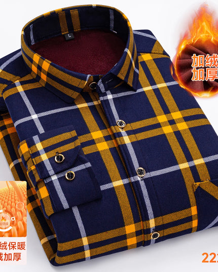 2025 Men's Thickened Fleece Plaid Shirts - Casual Long Sleeve