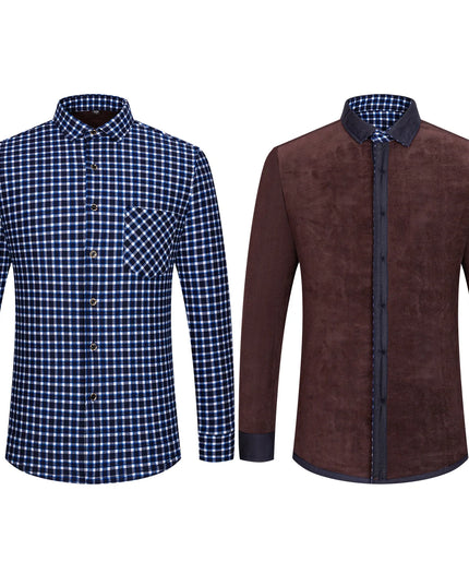 2025 Men's Thickened Fleece Plaid Shirts - Casual Long Sleeve