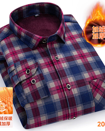 2025 Men's Thickened Fleece Plaid Shirts - Casual Long Sleeve