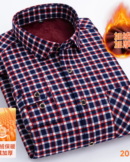 2025 Men's Thickened Fleece Plaid Shirts - Casual Long Sleeve