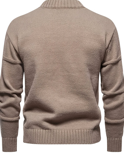 Men's Knitted Pullover Sweater with a Vintage Casual Style. Features a Comfortable, Mid-length Cut with a Round Neckline. Ideal for Layering in Spring and Autumn Seasons. The Garment Is Divided into Sections with Partial Vint -   | Stylish & Elegant Fashion by Voldri