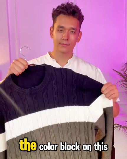 Men'S Casual Crew Neck Long Sleeve Sweater | Fashion Color Block Pullover, Regular Fit, Knit Fabric, Suitable for Daily Wear and Holidays, Fall/Winter Season -   | Stylish & Elegant Fashion by Voldri