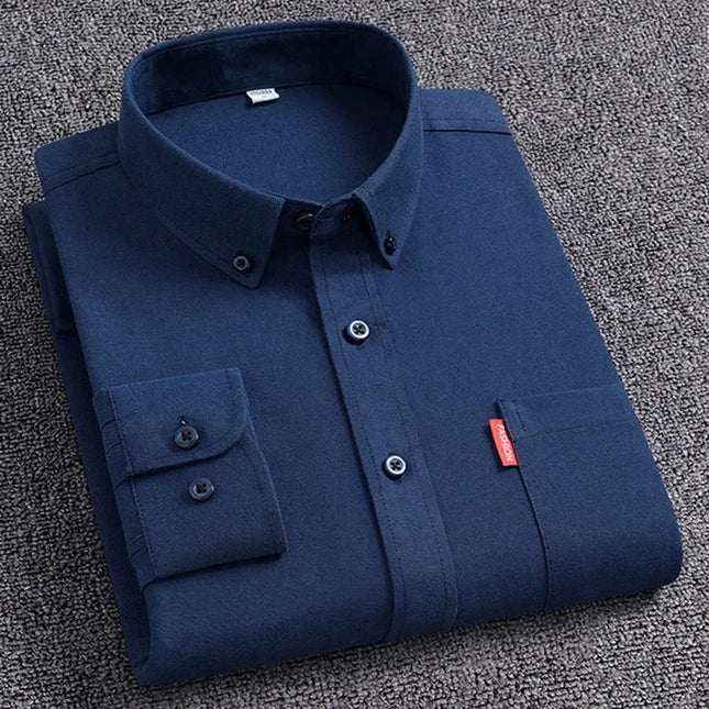 5XL Men's Cotton Oxford Shirt - Long Sleeve, Regular Fit, Solid Color