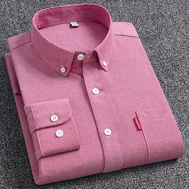 5XL Men's Cotton Oxford Shirt - Long Sleeve, Regular Fit, Solid Color