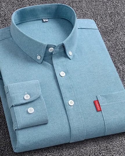 5XL Men's Cotton Oxford Shirt - Long Sleeve, Regular Fit, Solid Color