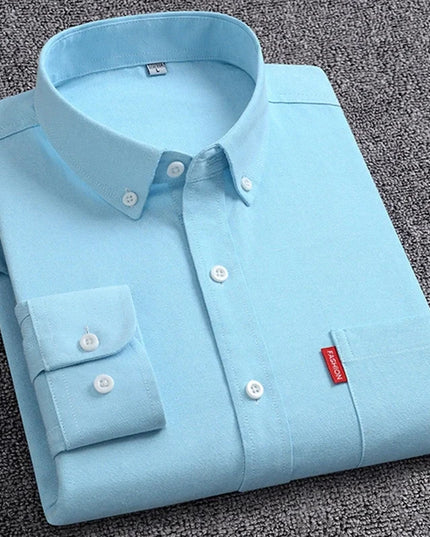 5XL Men's Cotton Oxford Shirt - Long Sleeve, Regular Fit, Solid Color