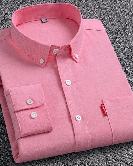5XL Men's Cotton Oxford Shirt - Long Sleeve, Regular Fit, Solid Color