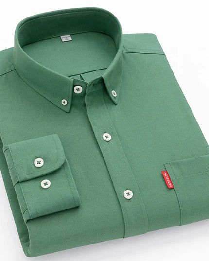 5XL Men's Cotton Oxford Shirt - Long Sleeve, Regular Fit, Solid Color