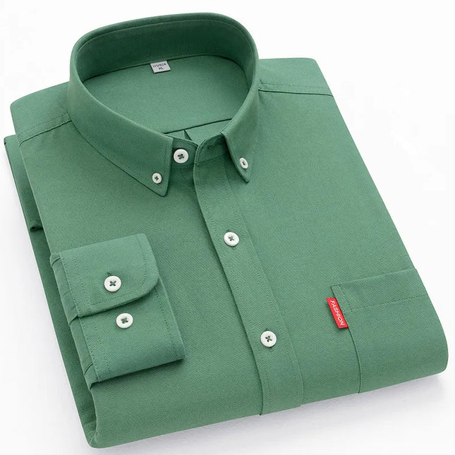 5XL Men's Cotton Oxford Shirt - Long Sleeve, Regular Fit, Solid Color
