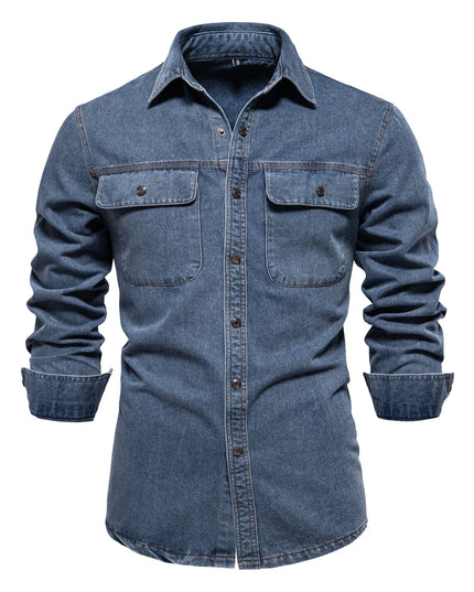 AIOPESON 100% Cotton Denim Shirt - Casual Long Sleeve for Men
