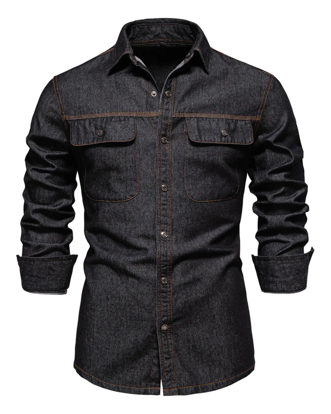 AIOPESON 100% Cotton Denim Shirt - Casual Long Sleeve for Men