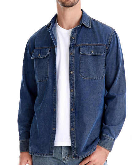 AIOPESON 100% Cotton Denim Shirt - Casual Long Sleeve for Men