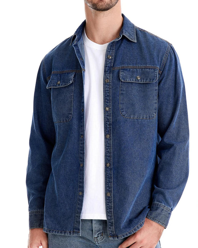 AIOPESON 100% Cotton Denim Shirt - Casual Long Sleeve for Men