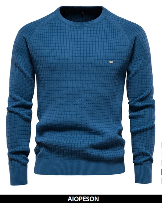 AIOPESON 100% Cotton Men’s Sweater - Solid Color, O-neck Pullover
