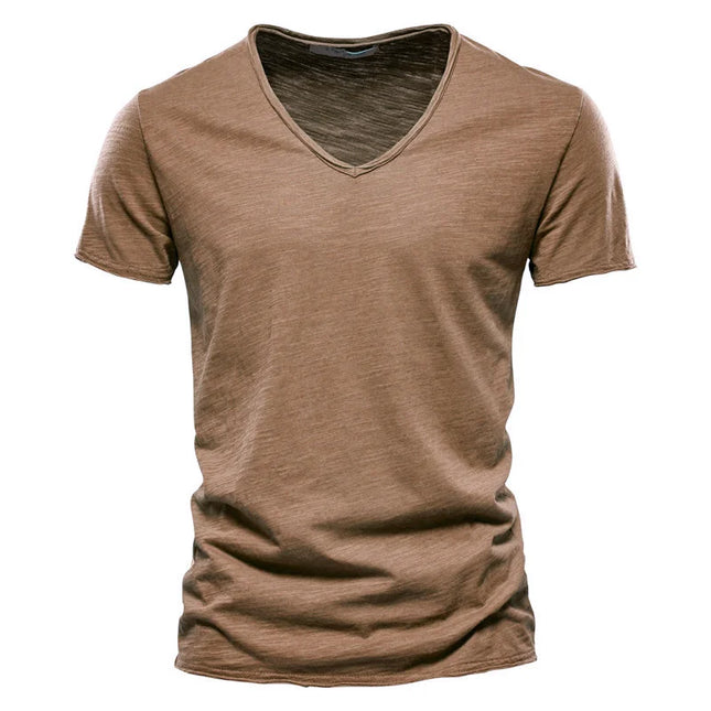 AIOPESON 100% Cotton V-Neck T-Shirt - Slim Fit Casual Wear for Men