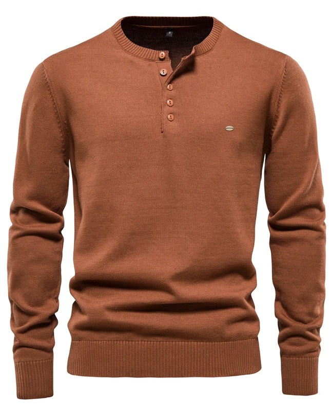 AIOPESON Casual 100% Cotton Henley Sweater - Autumn Men’s Pullover