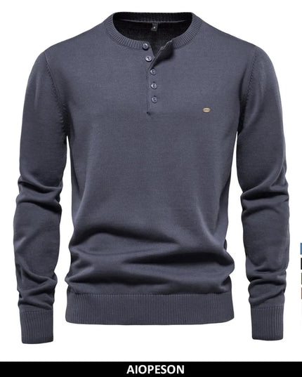 AIOPESON Casual 100% Cotton Henley Sweater - Autumn Men’s Pullover