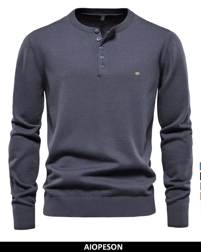 AIOPESON Casual 100% Cotton Henley Sweater - Autumn Men’s Pullover