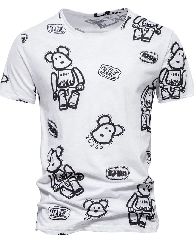 AIOPESON Dot Printed Short Sleeve T-Shirt - 100% Cotton Casual Wear