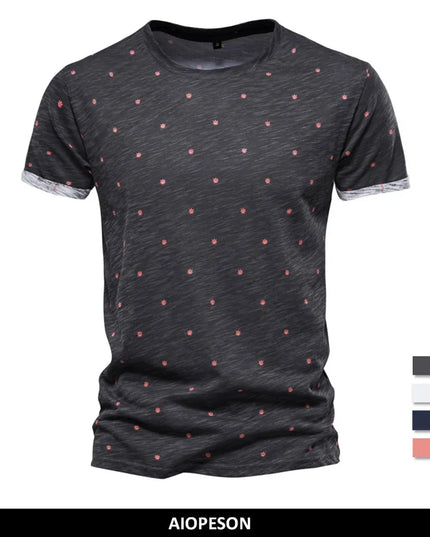 AIOPESON Dot Printed Short Sleeve T-Shirt - 100% Cotton Casual Wear