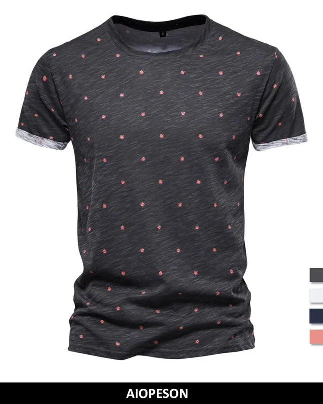 AIOPESON Dot Printed Short Sleeve T-Shirt - 100% Cotton Casual Wear