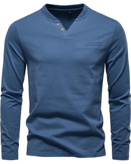 AIOPESON High-Quality Men's Long Sleeve Cotton Henley T-Shirt