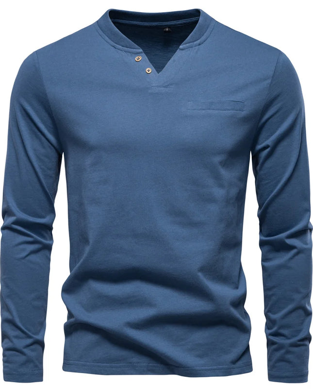 AIOPESON High-Quality Men's Long Sleeve Cotton Henley T-Shirt