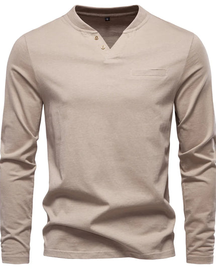 AIOPESON High-Quality Men's Long Sleeve Cotton Henley T-Shirt