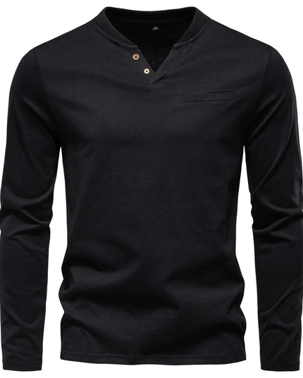 AIOPESON High-Quality Men's Long Sleeve Cotton Henley T-Shirt
