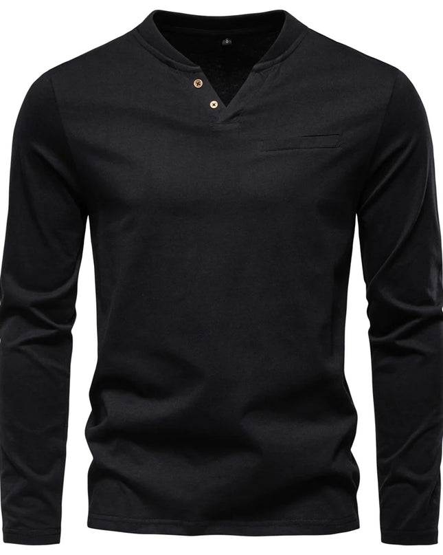 AIOPESON High-Quality Men's Long Sleeve Cotton Henley T-Shirt