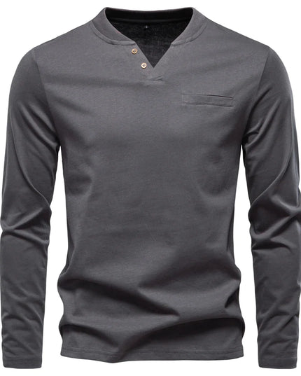 AIOPESON High-Quality Men's Long Sleeve Cotton Henley T-Shirt