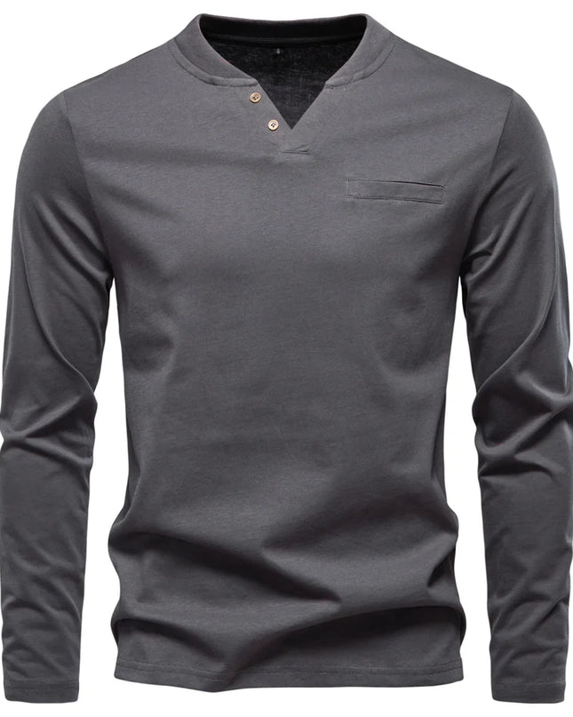 AIOPESON High-Quality Men's Long Sleeve Cotton Henley T-Shirt