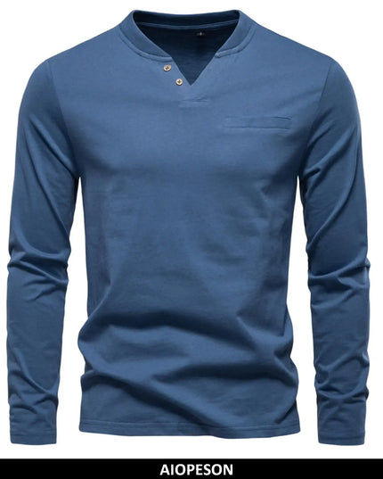 AIOPESON High-Quality Men's Long Sleeve Cotton Henley T-Shirt