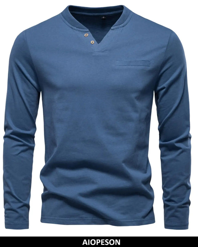 AIOPESON High-Quality Men's Long Sleeve Cotton Henley T-Shirt