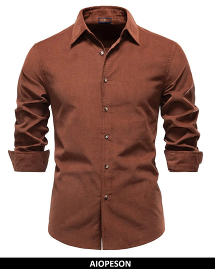 AIOPESON Men's 100% Cotton Corduroy Shirt - Classic Fall Style