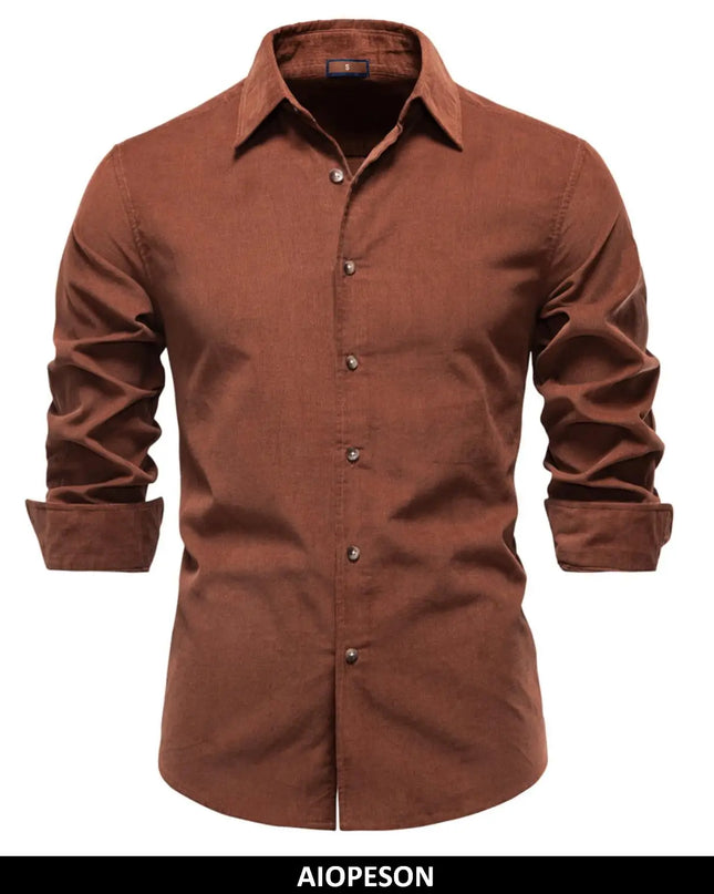 AIOPESON Men's 100% Cotton Corduroy Shirt - Classic Fall Style