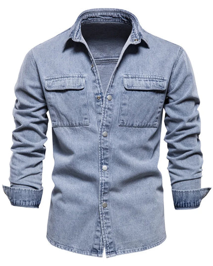 AIOPESON Men's 100% Cotton Denim Shirt - Casual Long Sleeve Quality
