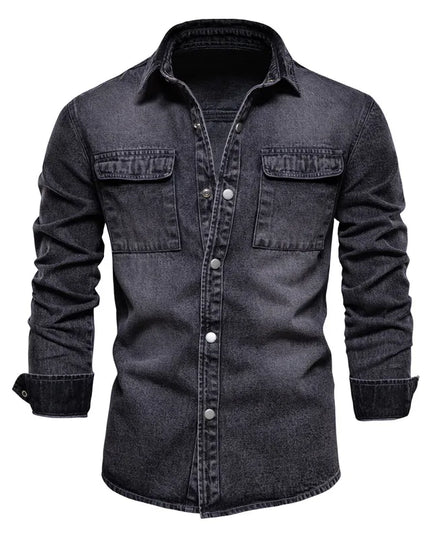 AIOPESON Men's 100% Cotton Denim Shirt - Casual Long Sleeve Quality