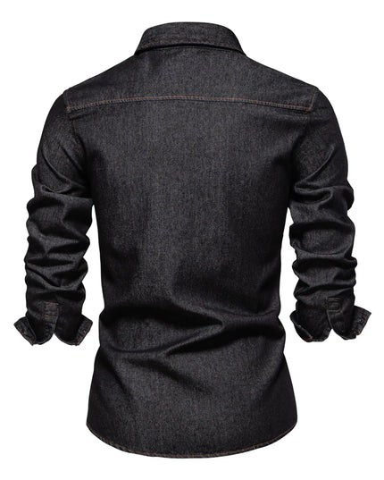 AIOPESON Men's 100% Cotton Denim Shirt - Thick & Casual Style