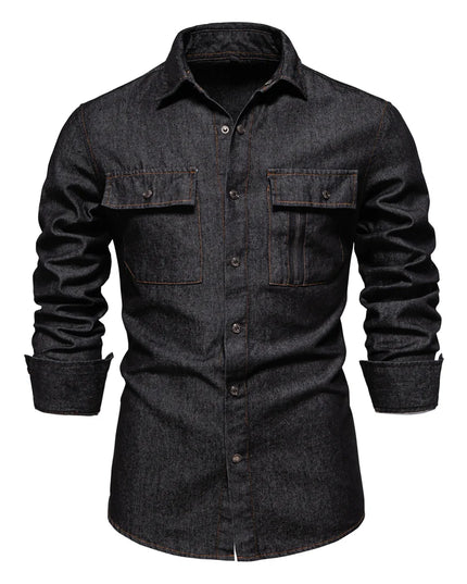 AIOPESON Men's 100% Cotton Denim Shirt - Thick & Casual Style