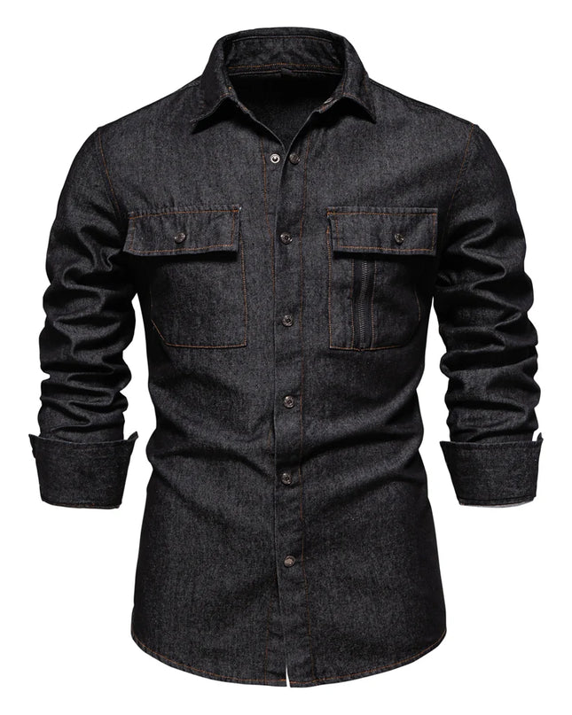 AIOPESON Men's 100% Cotton Denim Shirt - Thick & Casual Style