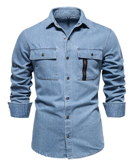 AIOPESON Men's 100% Cotton Denim Shirt - Thick & Casual Style