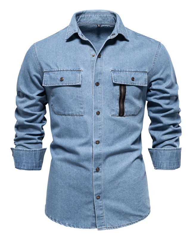 AIOPESON Men's 100% Cotton Denim Shirt - Thick & Casual Style