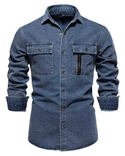 AIOPESON Men's 100% Cotton Denim Shirt - Thick & Casual Style